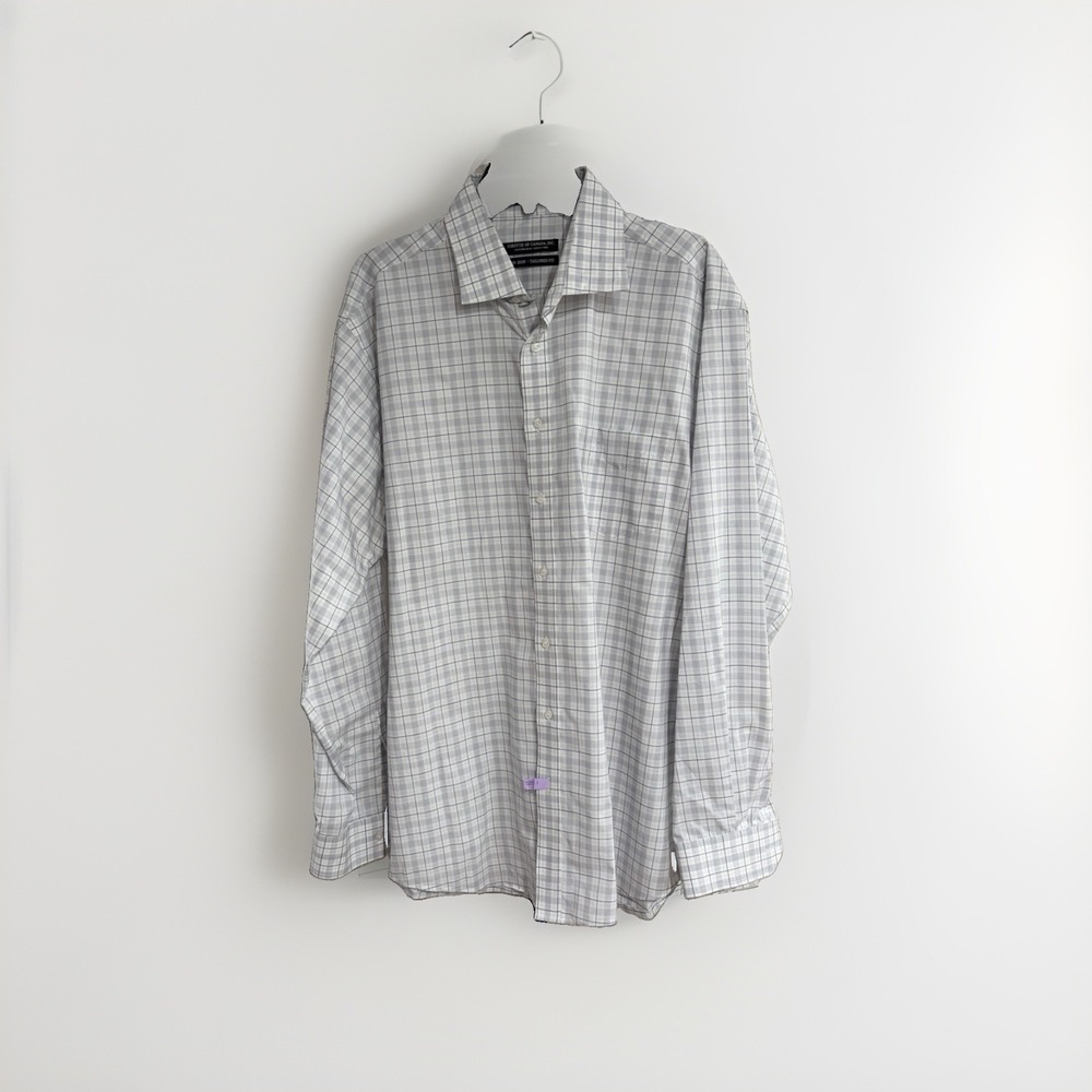 Forsyth of Canada Men's Dress Shirt 17.5 36/37 Gray White Non-Iron Cotton W134